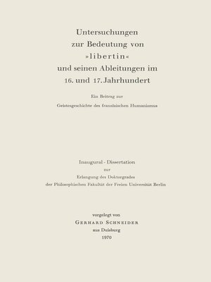 cover image of Untersuchungen zur Bedeutung von »Libertin« und seinen Ableitungen im 16. und 17. Jahrhundert